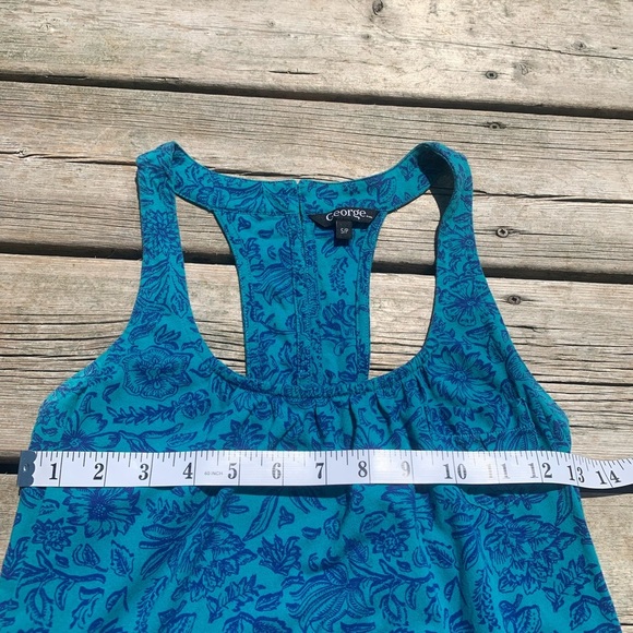 💛 George Teal Blue Floral Paisley Racerback Tank Top Tunic Size S/P - Picture 2 of 6